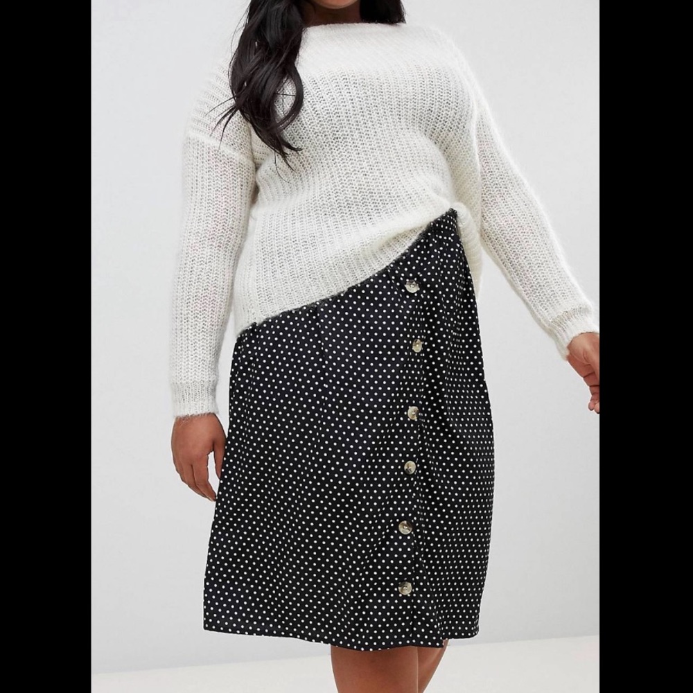 Button front midi skirt in polka dot  print